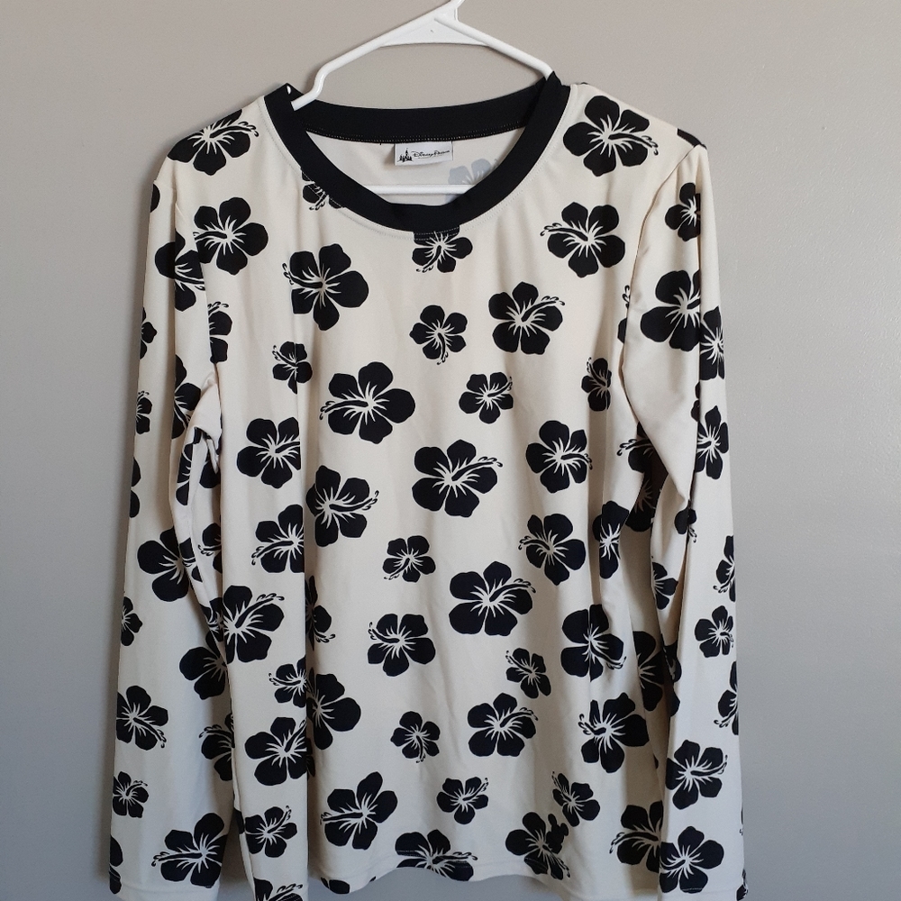 Disney Flower Swim Rash Guard Top, Black/White, L